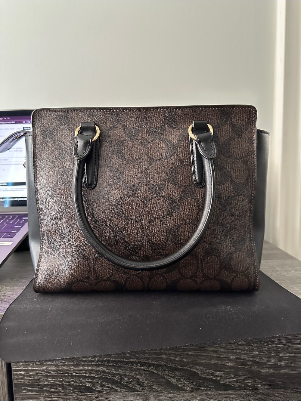 Coach Charlie Brown Signature Canvas Tote Bag with Black Trim - Picture 3 of 5
